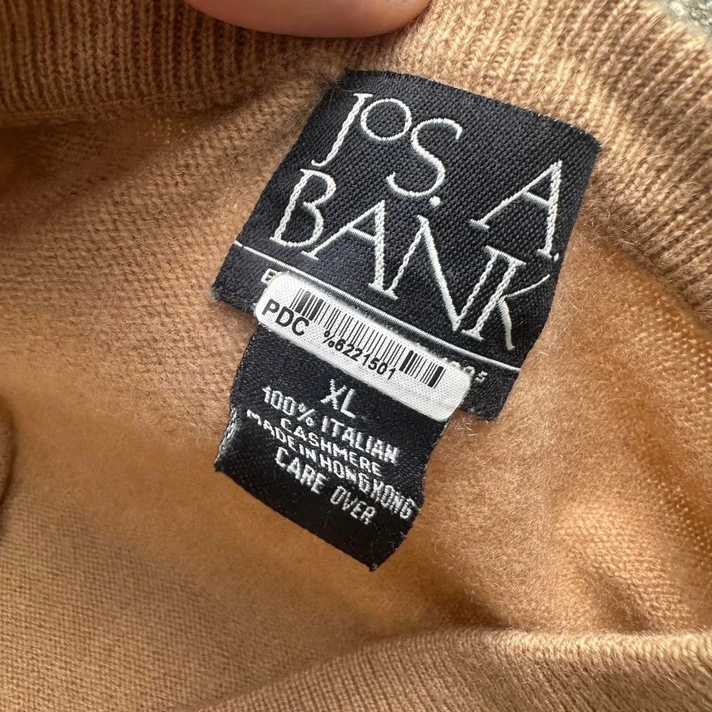 Tan Jos A Bank Italian Cashmere V-Neck Sweater Size XL
